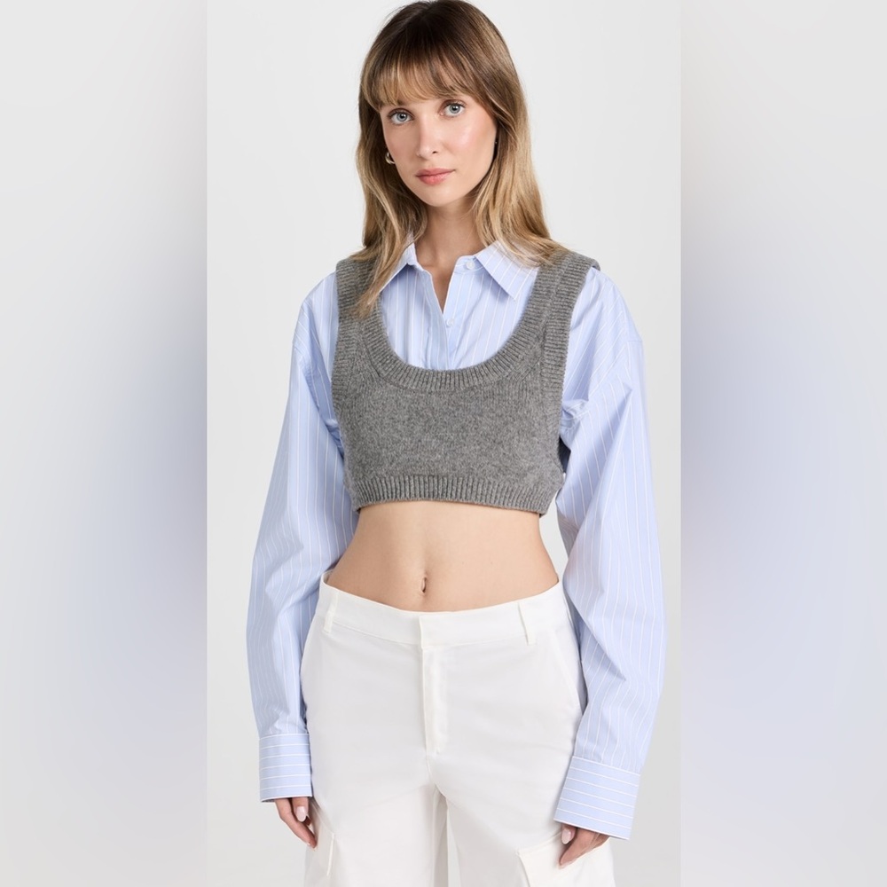 NWOT Alexander Wang Cropped Nylon Poplin Bilayer with Cami Top Sweater S